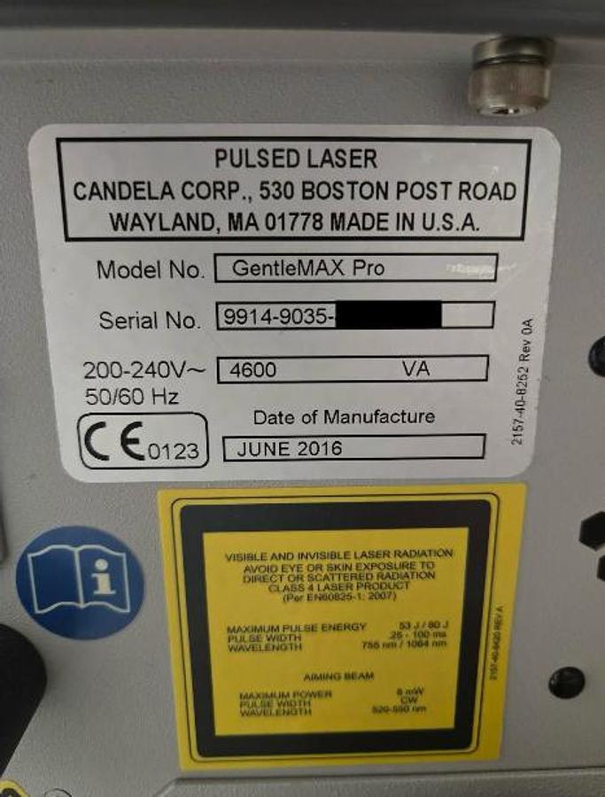 Used 2016 Candela Gentlemax Pro- Low Shots