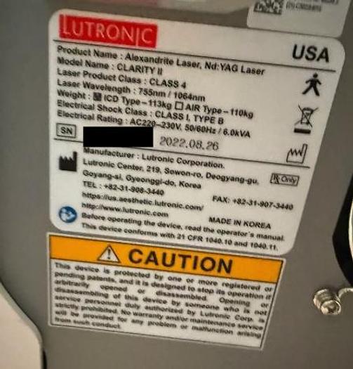 Used 2022 Lutronic Clarity II 2 Laser
