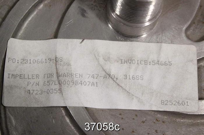 Used Warren 747 A70 Pump Impeller, 657L0009 #37058