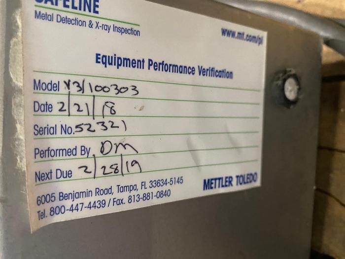 Used Safeline Mettler Toledo Flow Through Metal Detector V3/6F/100/300