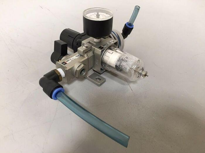Used SMC AW2000-02 Filter Regulator, VHS2000-02 Pneumatic Residual Valve & IS1000