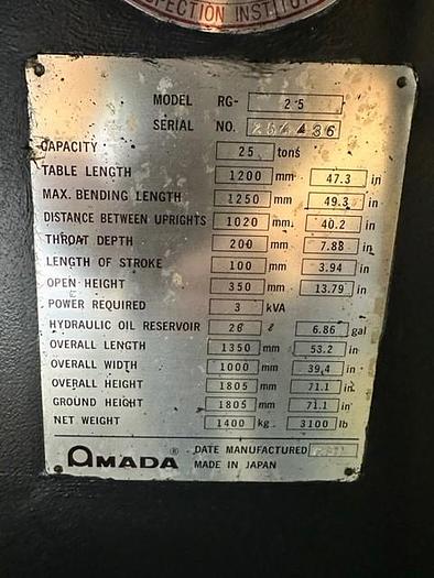 Used Used Amada RG-25 Press Brake