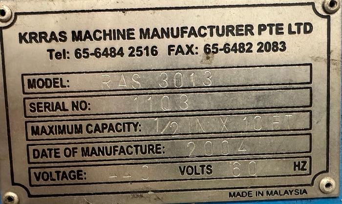 Used 2004 Krras RAS 3013 1/2" X 10 Shear