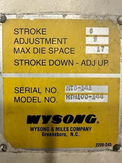 Used Preowned Wysong Hydraulic Press Brake