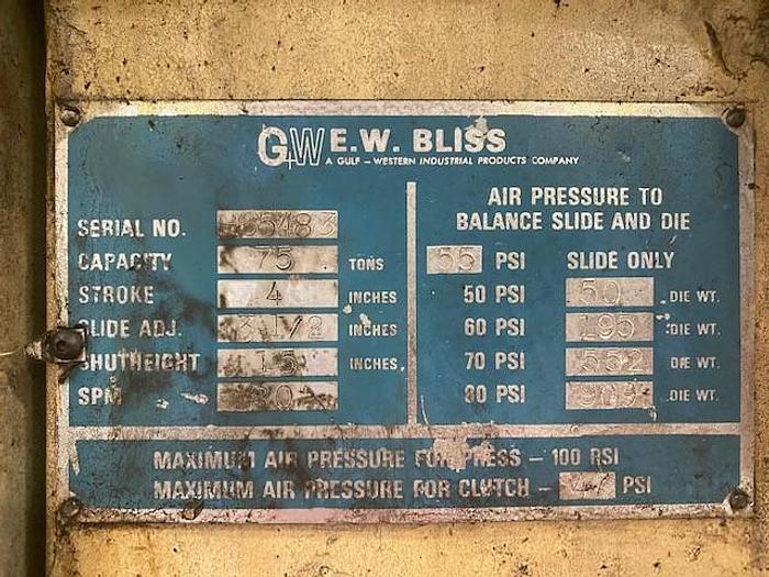 Used Used E.W. Bliss 75 ton OBI Punch Press