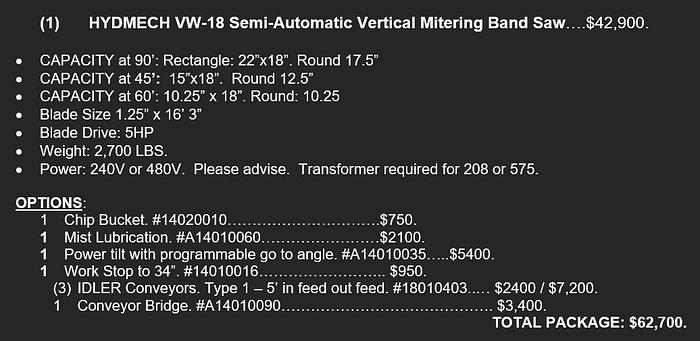 New Hyd-Mech VW-18 Semi-Automatic Vertical