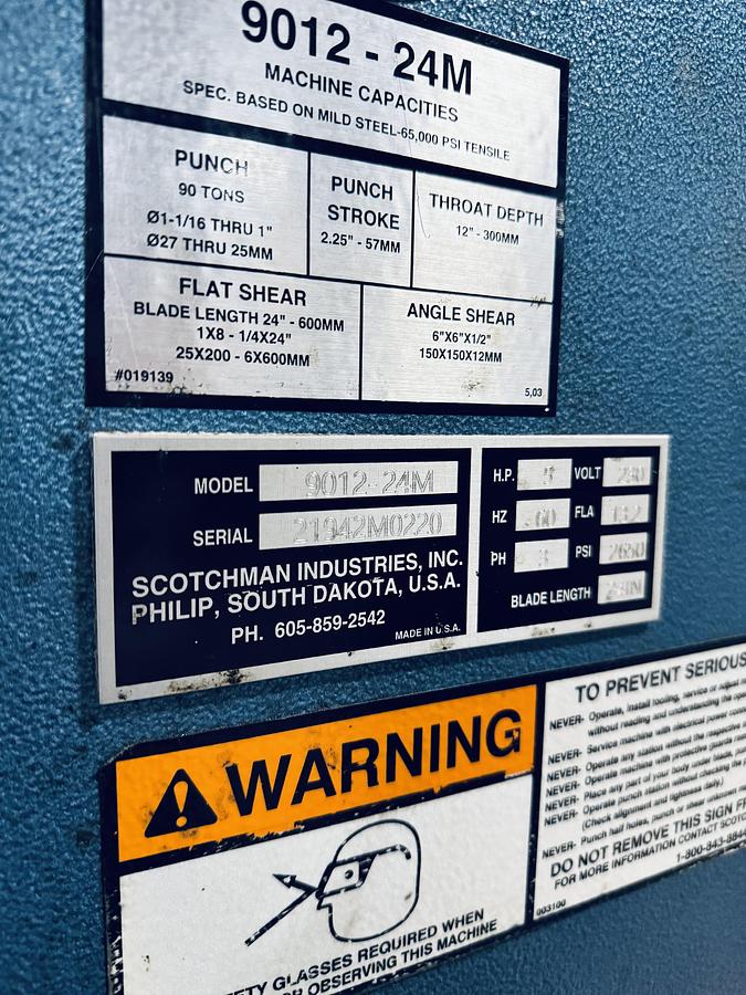 Used SCOTCHMAN 9012-24M 90 TON IRONWORKER
