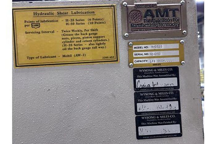 Used 1996 Wysong H-2510 Hydraulic Shear  H-2510