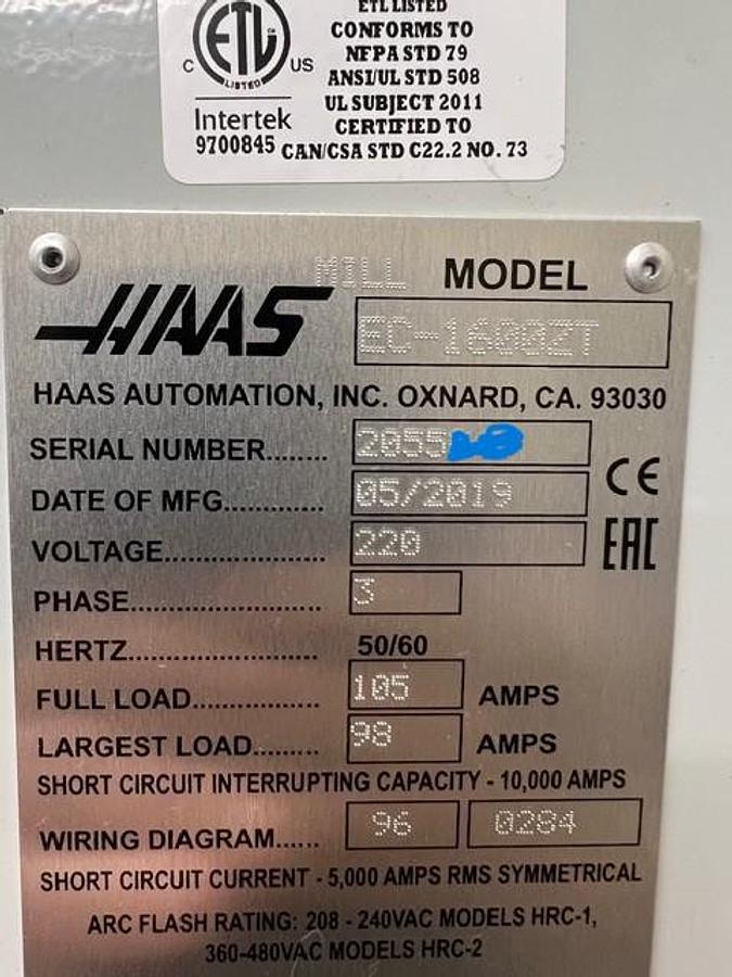 Used 2019 HAAS EC-1600ZT