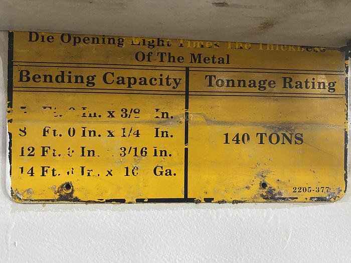 Used Wysong 140 Ton Press Brake