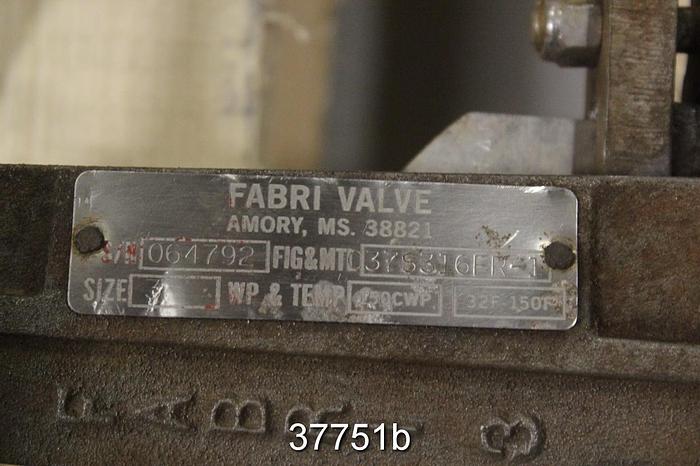 Used Fabri 3" Hand Operated Knife Gate Valve, C37S316FR-1 #37751