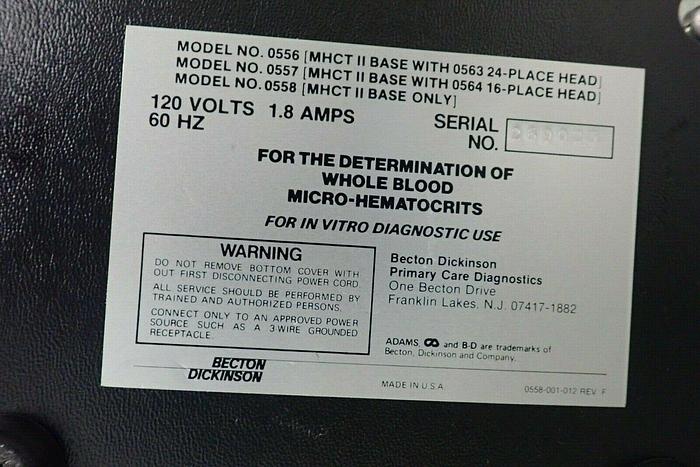 Used Becton Dickinson Adams MHCT II Centrifuge with 24-Place Head