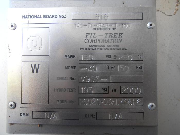Used Filter, Cartridge, 304 S/st, 21" X 45", Fil-Trek, (5) #C740825