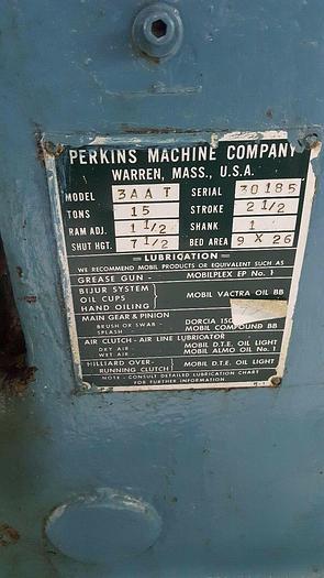 Used Perkins Transfer Stamping Punch Press Machine with Feed 15 Ton Pristine!