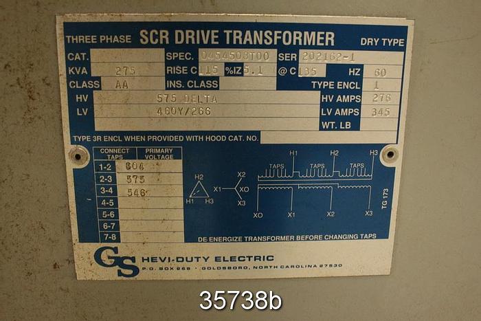 Used GS Hevi Duty 0454508T00 275 Kva Transformer #35738