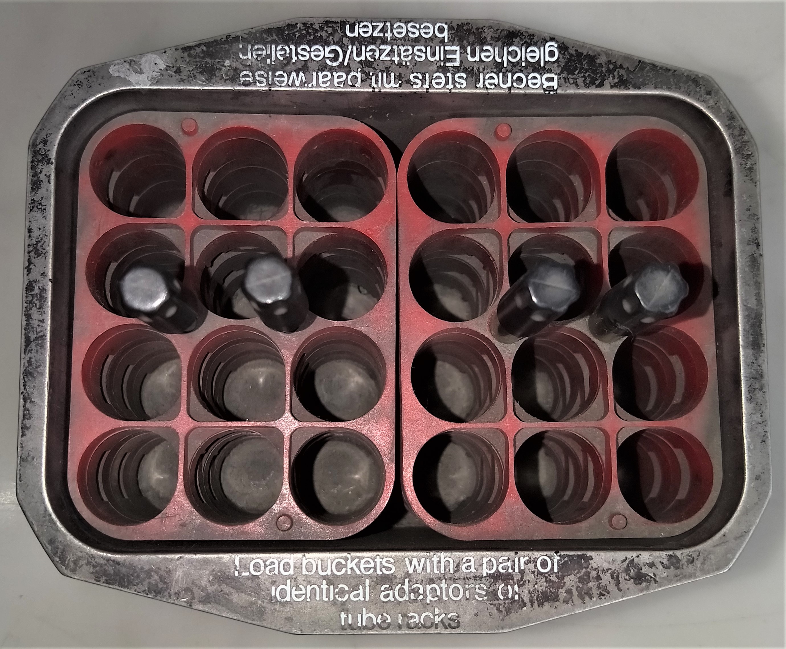 Used Heraeus-Christ Double-Carrier Centrifuge Buckets with 48934 Tube Adapters