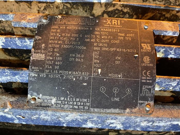 Used GOULDS PUMP 316 S/S 10X12-18 MODEL 3175M WITH 75 HP MOTOR