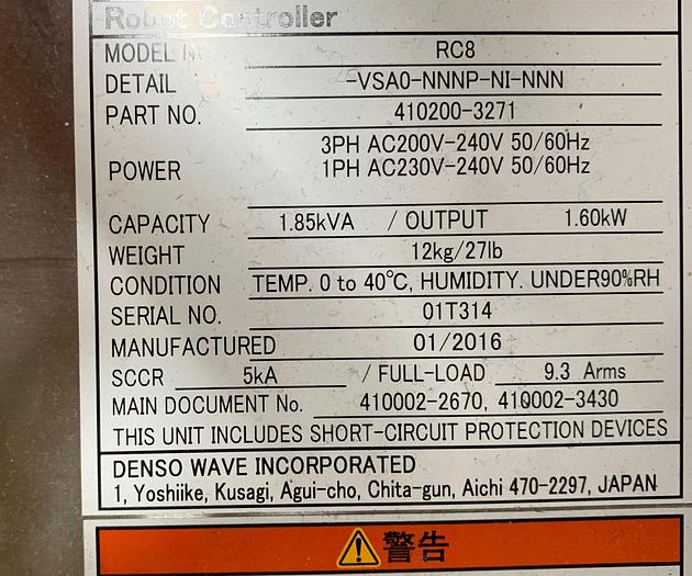Used DENSO VS-6577M 6 AXIS CNC ROBOT 7 KG X 854MM REACH RC8 CONTROLLER MINT