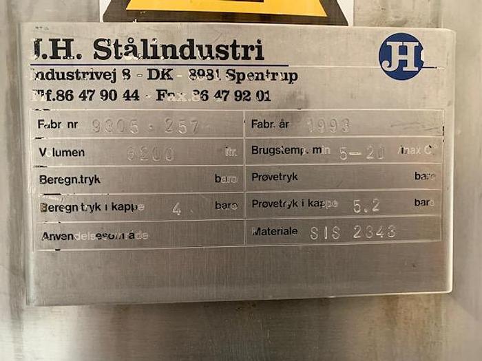 Used 1993 Rustfri 6200 liters procestank