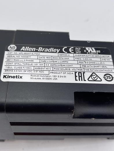 Used Allen-Bradley MPL-MPL-B220T-EJ74AA Ser A 
