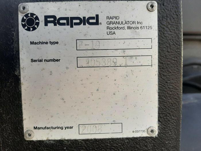 Used Rapid F-19 Plastic Granulator with Conveyor, 15 HP - #S744853
