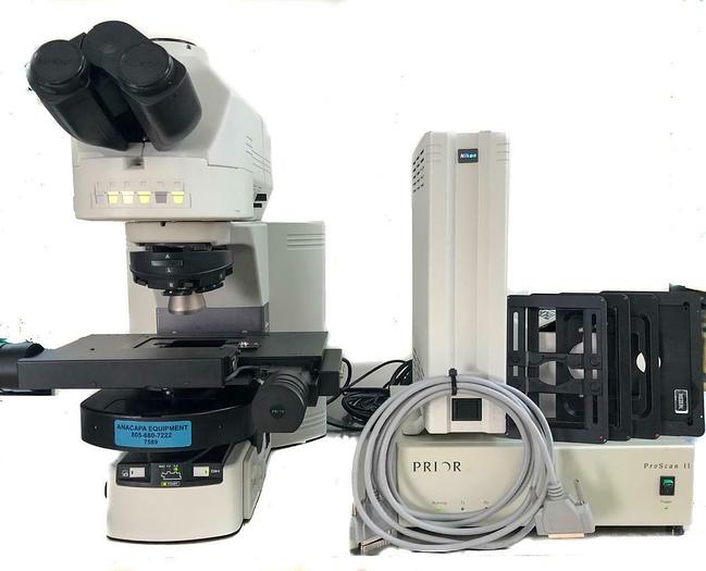 Used Nikon Eclipse 90i Microscope Prior motorized stage W/ Proscan Controller (7589)W