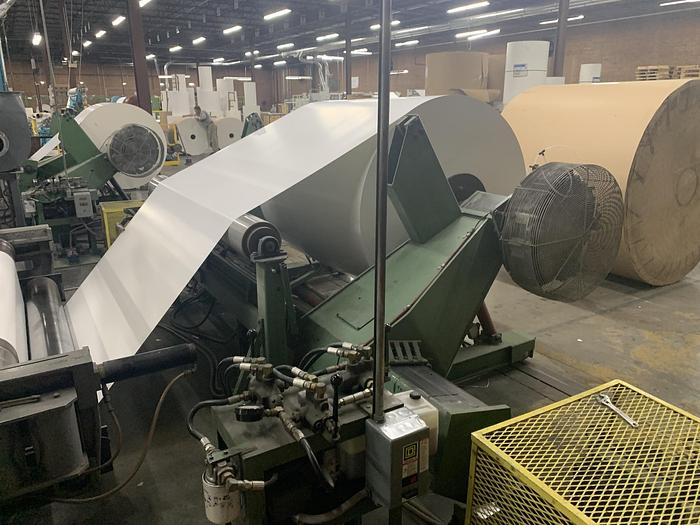 Used 72" WIDE POWELL SHAFTLESS FLOOR PICK UP UNWIND STAND 84" DIAMETER