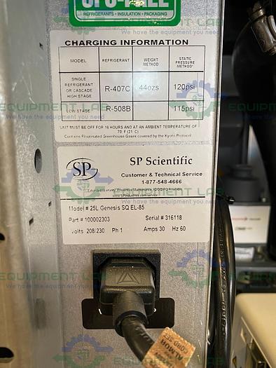 Used 2013 SP Scientific Virtis 25L Genesis SQ EL-85 Pilot Freeze Dryer Lyophilizer 230V