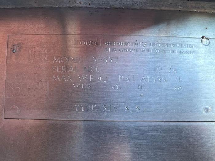 Used Kettle, 350 Gallon, S/st, Dbl Agit, Jkt, Dover #S744598