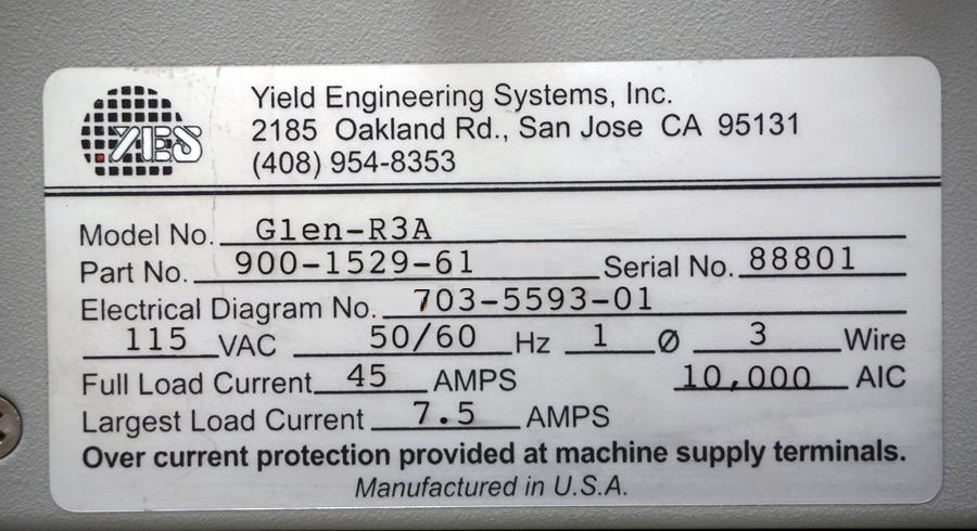 Used Glen Technologies (Yield Engineering)   R3A 500W low frequency Plasma Asher