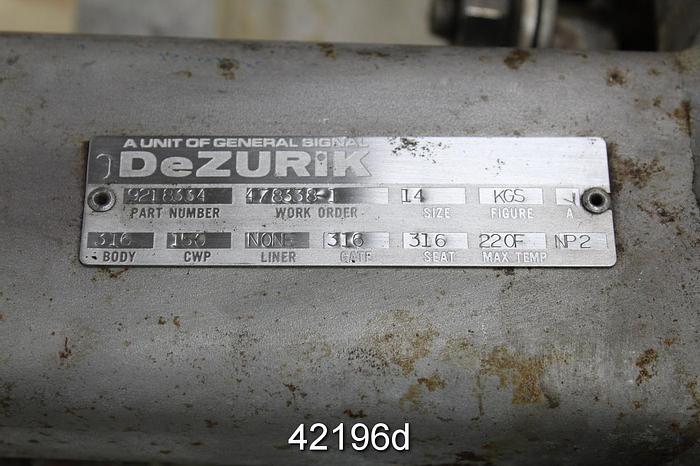 Used Dezurik 9218334 14" Hand Operated Knife Gate Valve #42196