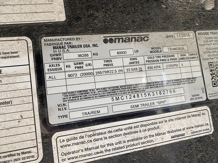 Used 2019 Manac step deck speed axle trailer 48 ft aluminum