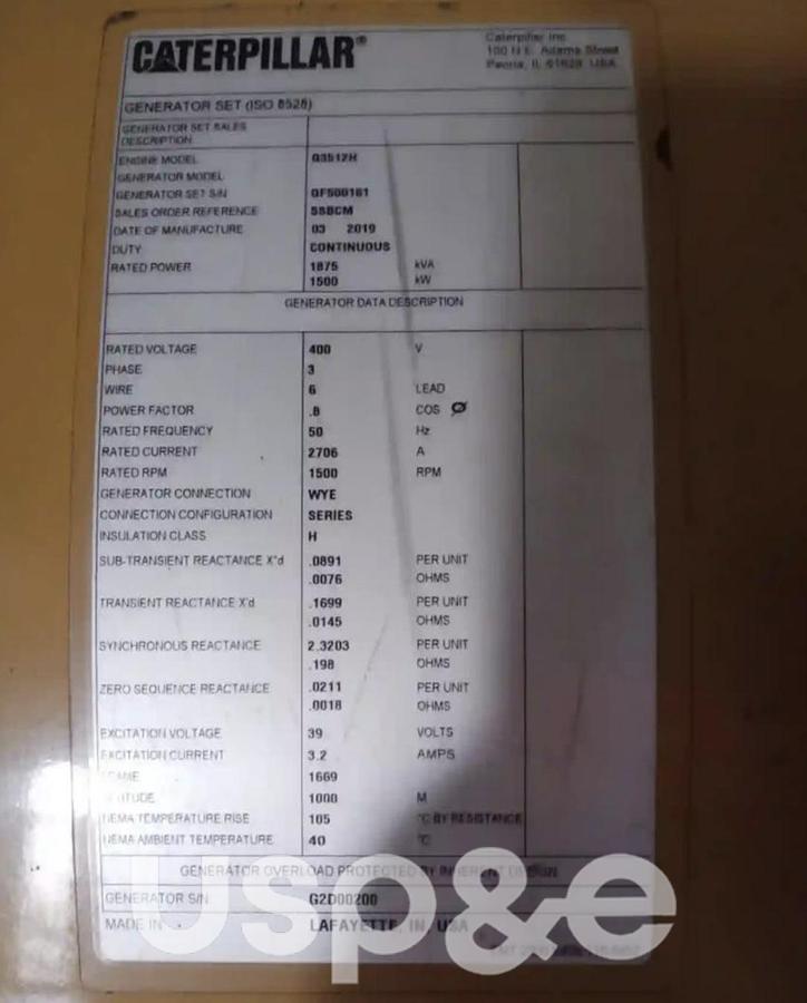 Used 1.5 MW 2019 Used Caterpillar G3512H Natural Gas Generator Set