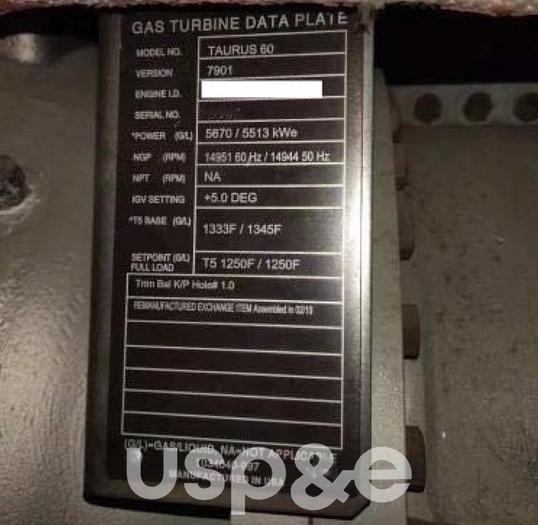 Used 5.5 MW 2008 Used Solar Taurus T60 7901 Natural Gas Turbine Generator Sets
