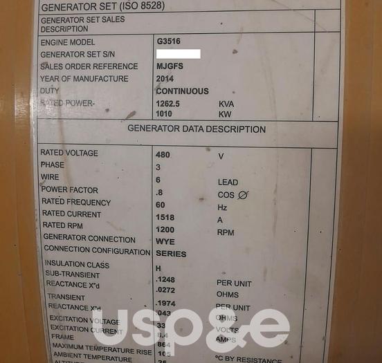 Used 0.80 MW 2014 Used Caterpillar G3516 Natural Gas Generator Set