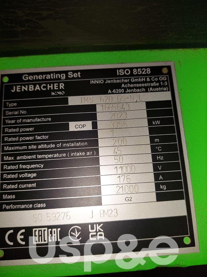 Used 3.3 MW 2023 Used Jenbacher JMS 620 GS-N,L Natural Gas Generator Set