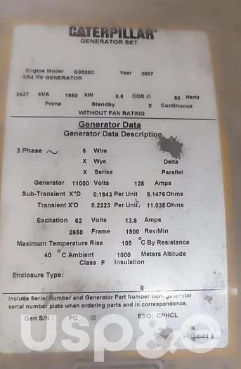 Used 3.8 MW 2007 Used Caterpillar G3520C Natural Gas Power Plant Generators