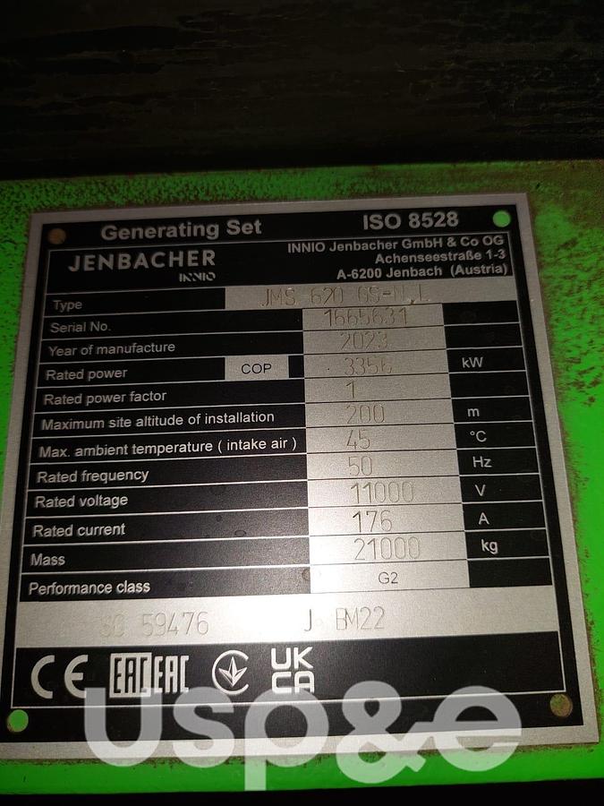 Used 3.3 MW 2023 Used Jenbacher JMS 620 GS-N,L Natural Gas Generator Set