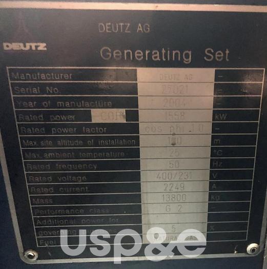 Used 1.5 MW 2004 Used MWM TCG2020 V16 Natural Gas Generator Set