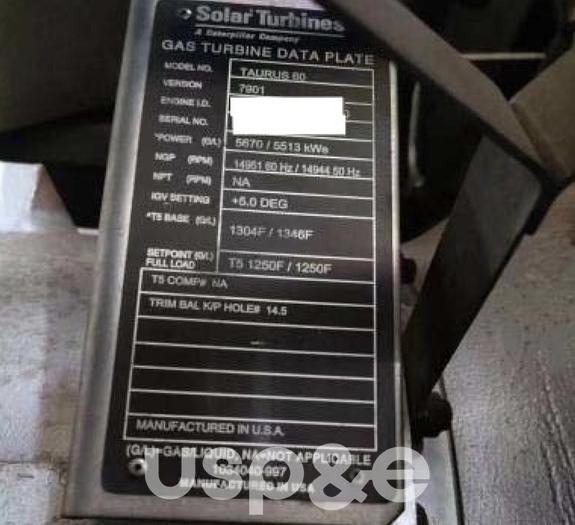 Used 5.5 MW 2008 Used Solar Taurus T60 7901 Natural Gas Turbine Generator Sets