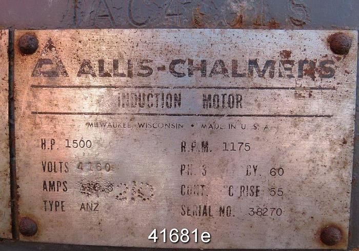 Used Allis Chalmers 1500 Hp Induction Motor, 1175 Rpm, 4160 Volt #41681