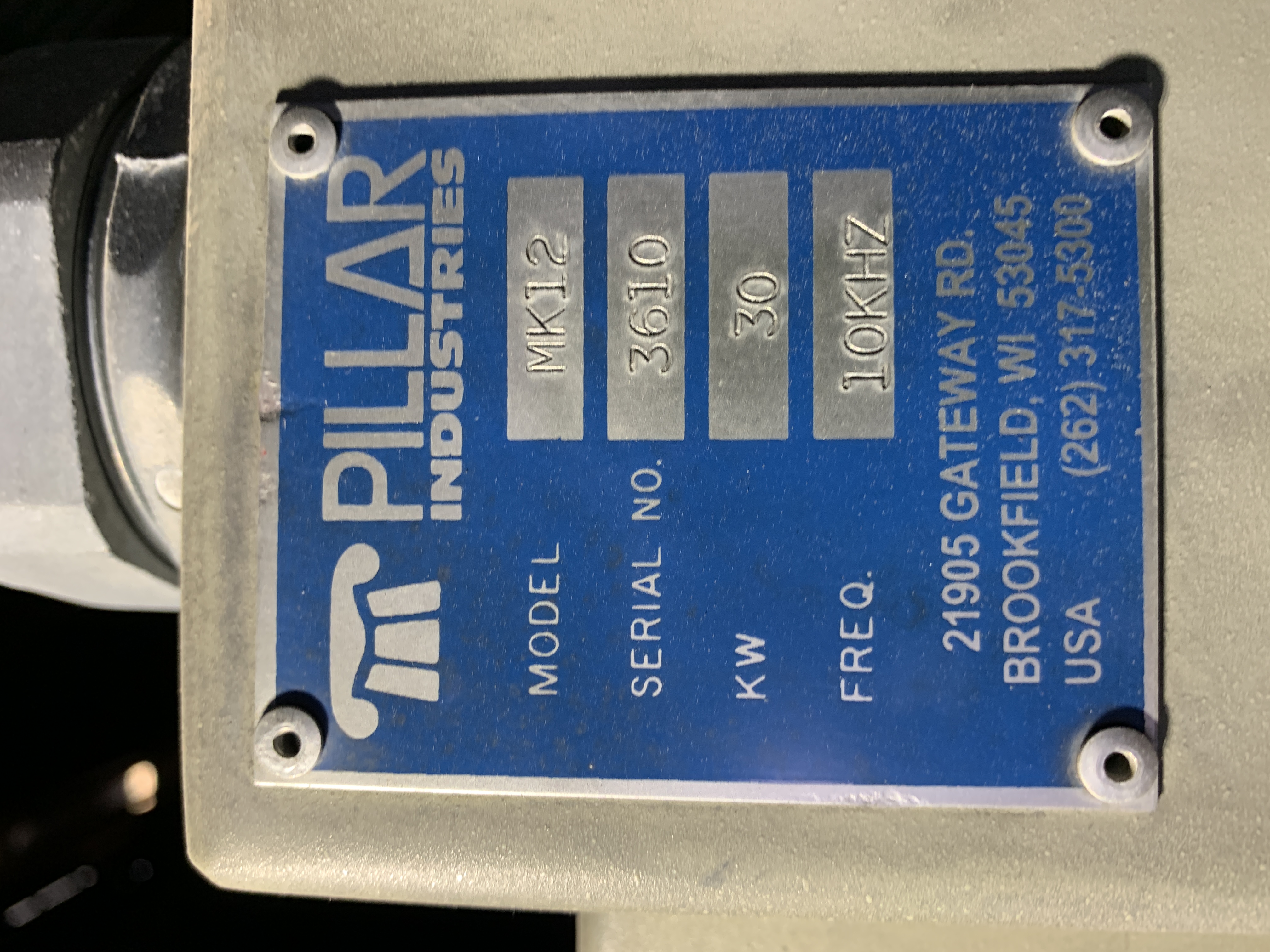 Used 30 KW, Pillar MK-12 Induction Hardening Machine; S/N 3610