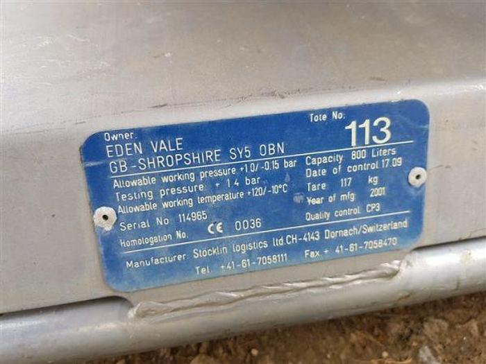 Used 800 Litre Stainless Steel Transit Tank