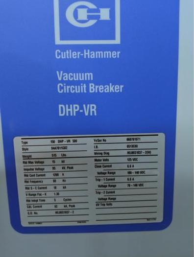 Used 2006 Cutler-Hammer 150DHP-VR500, 15kV, 1200A Breaker