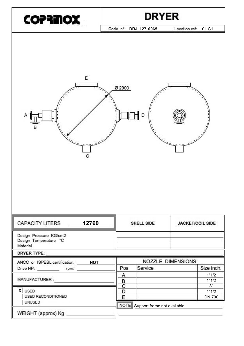 Used Spherical dryer 12.7 m3
