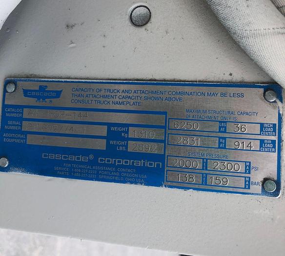 Used 72" CASCADE PAPER ROLL CLAMP MODEL 77F-RDP-144