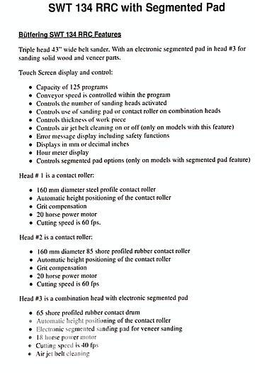 Used 2014 Butfering SWT 134 3-Head Sander