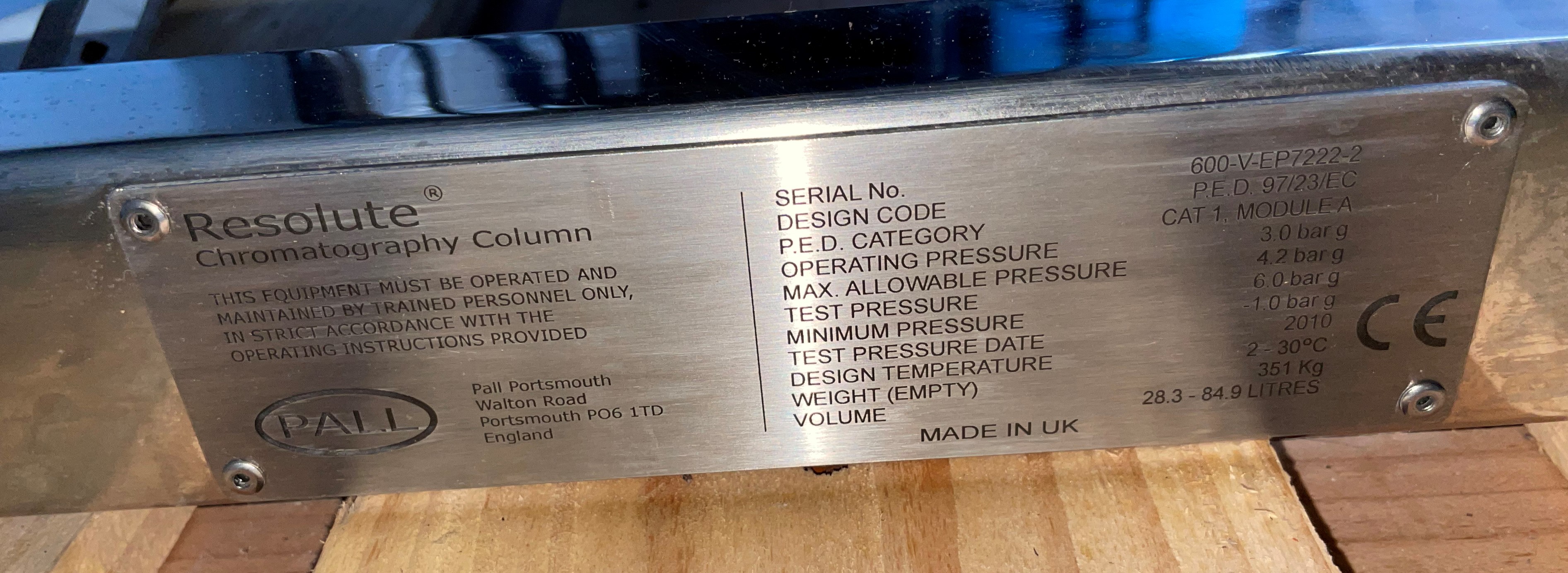 Used PALL - Chromatography Column - Resolute 600V-EP7222-2 for Sale at ...