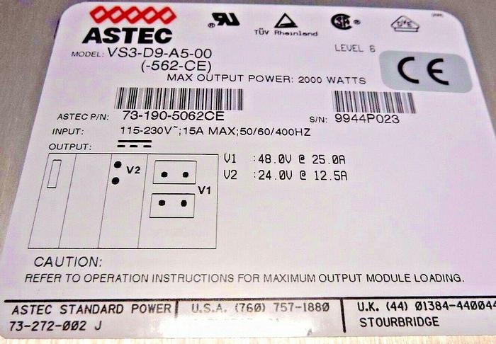 Used Astec VS3-D9-A5-00, 73-190-5062CE Switching-Mode Power Supply (2000 W Max)