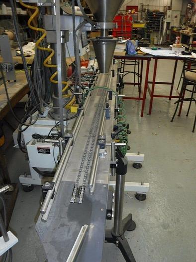 Used ALL-FILL CEREBUS III SHAA400 FILLER WITH CONVEYOR, LABELER & ACCUM. TABLE